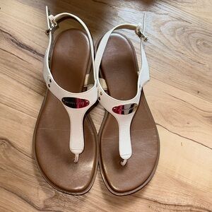 Michael Kors White and Brown T-Strap Sandals